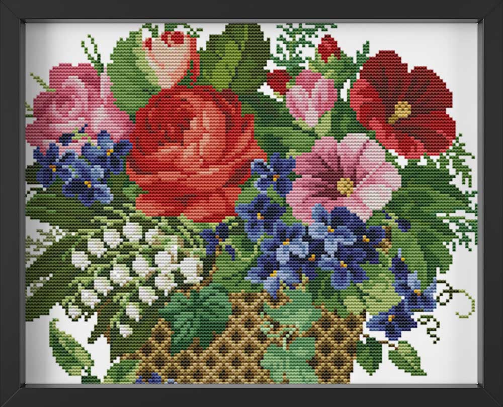 Kreuzstich - schöner Blumentopf gemischt | 30x30 cm - Diy - Fadenkunst