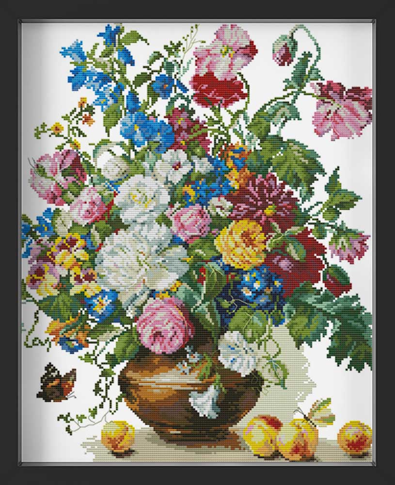 Kreuzstich - großer gemischter Blumenstrauß | 40x50 cm - Diy - Fadenkunst