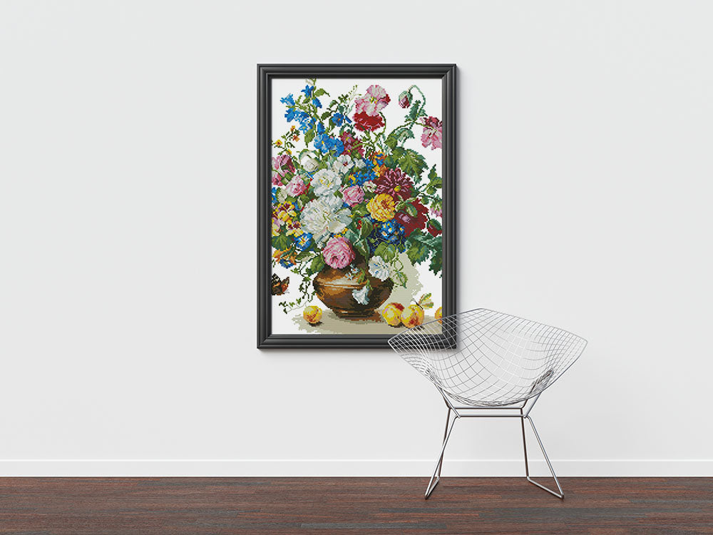 Kreuzstich - großer gemischter Blumenstrauß | 40x50 cm - Diy - Fadenkunst