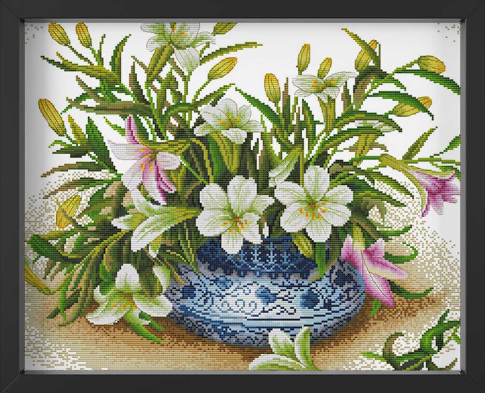 Kreuzstich - schöner Blumentopf | 50x40 cm - Diy - Fadenkunst