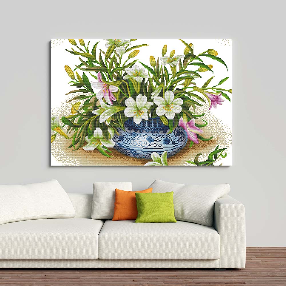 Kreuzstich - schöner Blumentopf | 50x40 cm - Diy - Fadenkunst