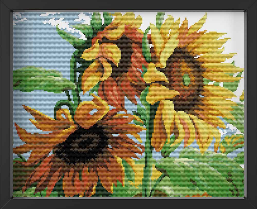 Kreuzstich - drei große Sonnenblumen | 40x30 cm - Diy - Fadenkunst
