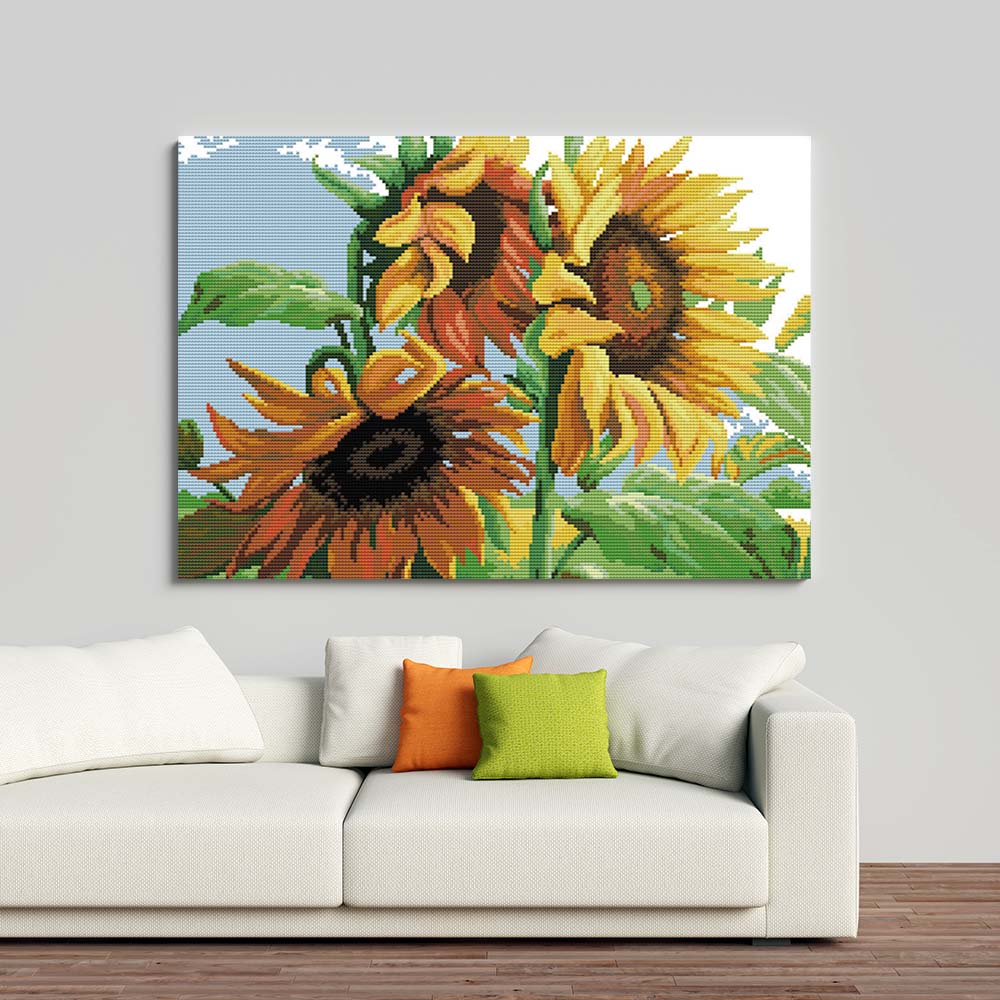 Kreuzstich - drei große Sonnenblumen | 40x30 cm - Diy - Fadenkunst