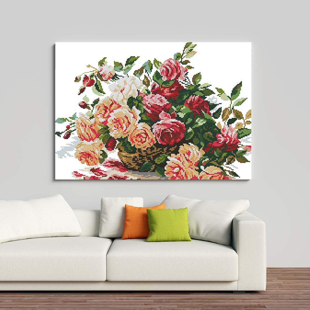 Kreuzstich - wunderschöne Rosen | 40x30 cm - Diy - Fadenkunst
