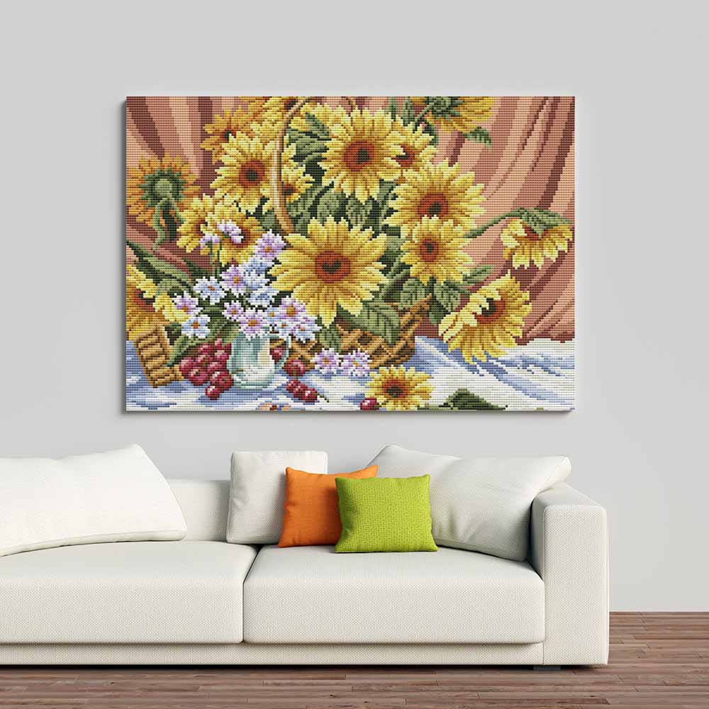 Kreuzstich -  schöne Sonnenblumen | 40x30 cm - Diy - Fadenkunst