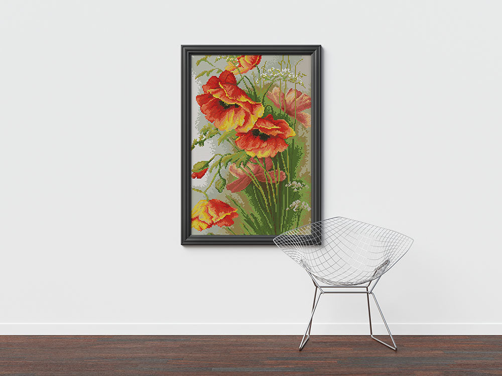 Kreuzstich - große Mohnblume | 30x50 cm - Diy - Fadenkunst