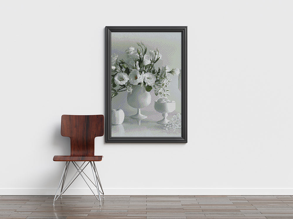 Kreuzstich - Blumenstrauß schwarz weiß | 40x40 cm - Diy - Fadenkunst