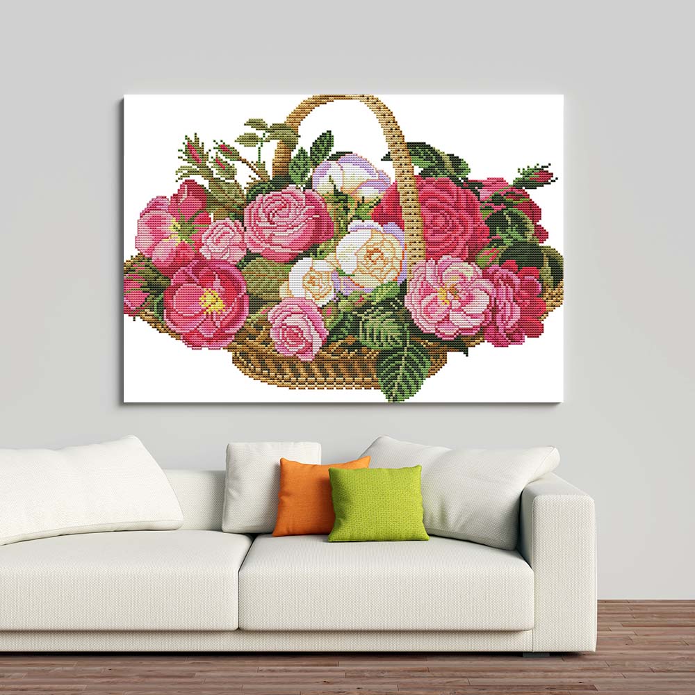 Kreuzstich - schöne verschiedene Rosen | 40x30 cm - Diy - Fadenkunst