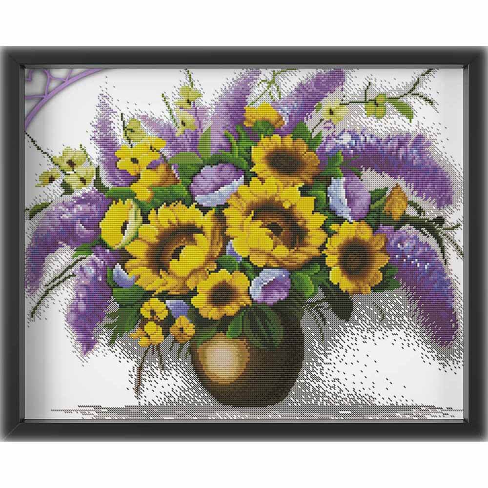 Kreuzstich - Sonnenblumenstrauß | 50x45 cm - Diy - Fadenkunst