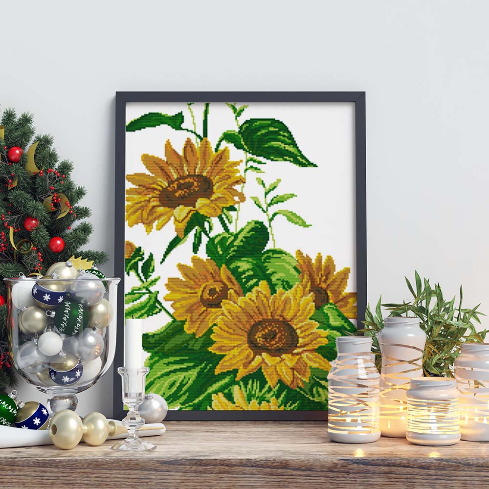 Kreuzstich - schöne Sonnenblumen | 40x70 cm - Diy - Fadenkunst