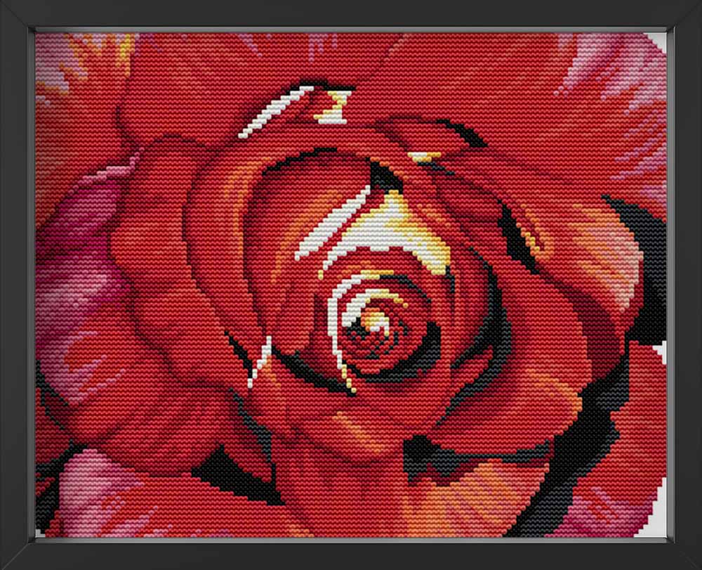 Kreuzstich -  wunderschöne rote Rose | 30x30 cm - Diy - Fadenkunst
