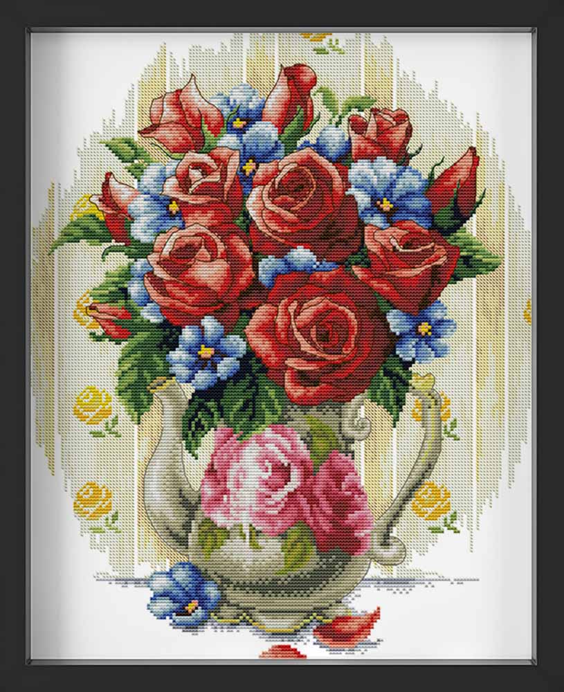 Kreuzstich - Rosen in toller Vase | 30x40 cm - Diy - Fadenkunst