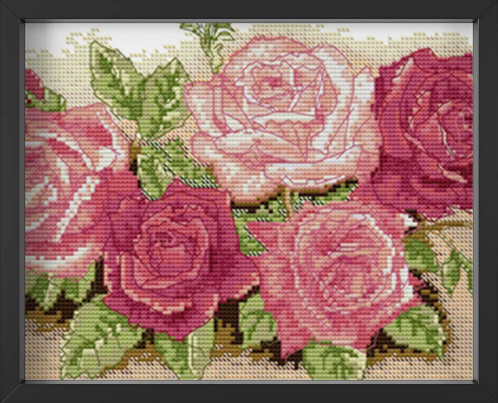 Kreuzstich - schöne Rose rosa und rot | 50x20 cm - Diy - Fadenkunst
