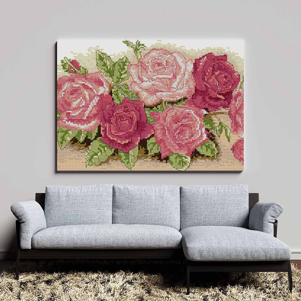 Kreuzstich - schöne Rose rosa und rot | 50x20 cm - Diy - Fadenkunst