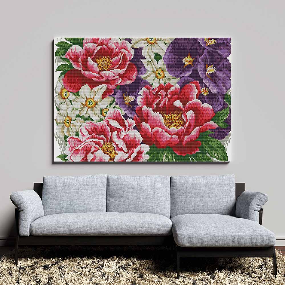 Kreuzstich - verschiedene bunte Blumen | 50x50 cm - Diy - Fadenkunst