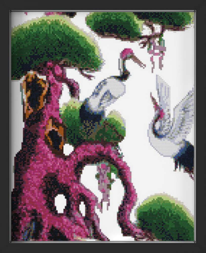 Kreuzstich - Vögel auf grünen Bäumen | 30x80 cm - Diy - Fadenkunst