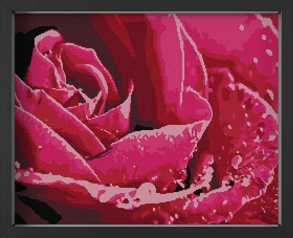 Kreuzstich - große pinke Rose | 50x40 cm - Diy - Fadenkunst