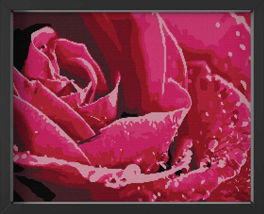 Kreuzstich - große pinke Rose | 50x40 cm - Diy - Fadenkunst