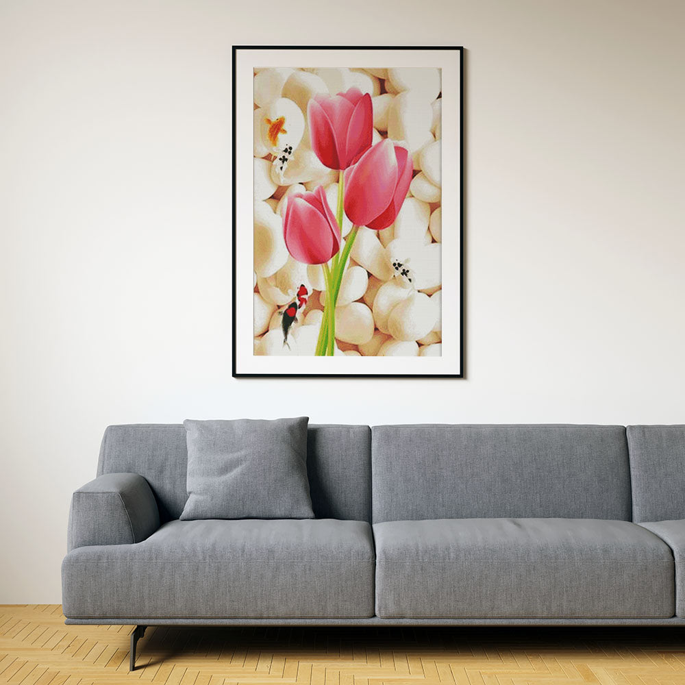 Kreuzstich - rosa Tulpen | 70x130 cm - Diy - Fadenkunst