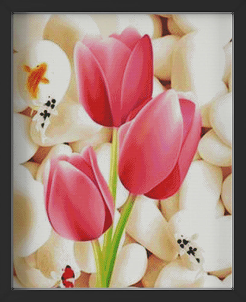 Kreuzstich - rosa Tulpen | 70x130 cm - Diy - Fadenkunst