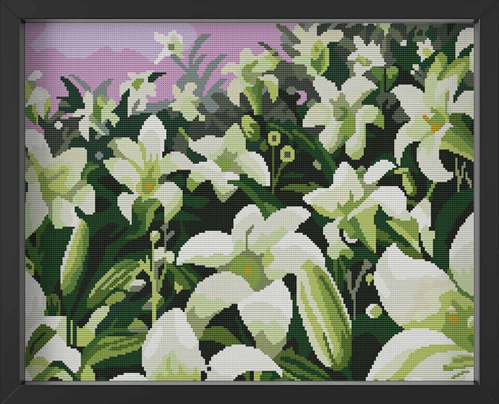 Kreuzstich -  weiße Blumenwiese | 50x40 cm - Diy - Fadenkunst