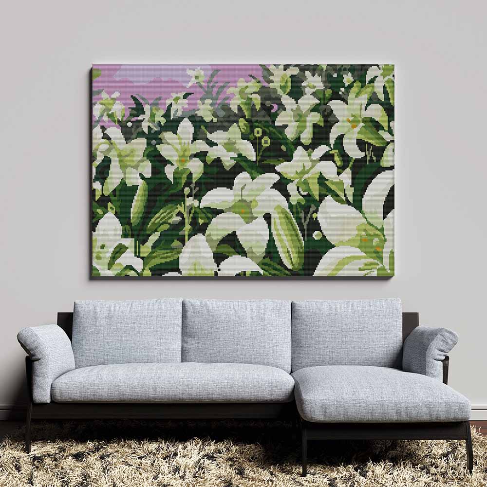 Kreuzstich -  weiße Blumenwiese | 50x40 cm - Diy - Fadenkunst