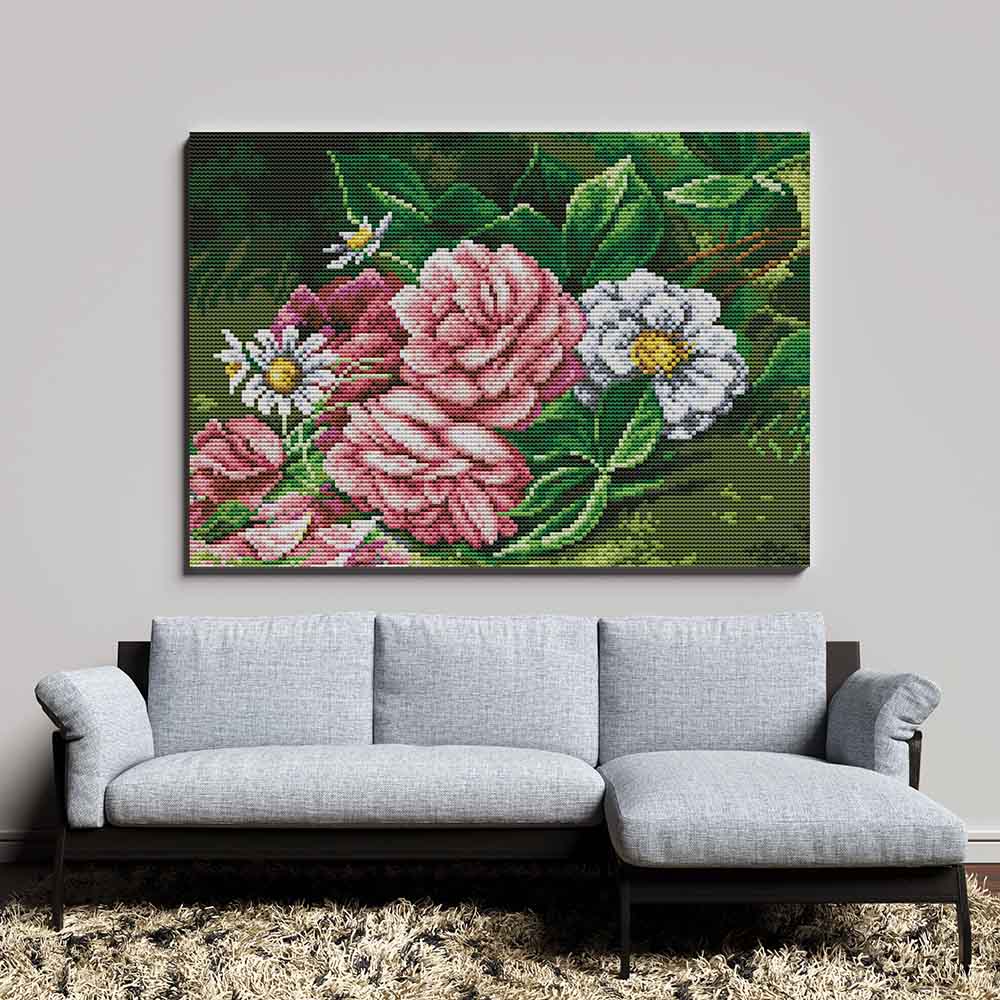 Kreuzstich -  schöne gemischte Blumen | 35x30 cm - Diy - Fadenkunst