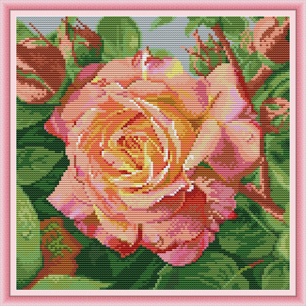 Kreuzstich | Wilde Rosa Rose - 13 x 13 cm