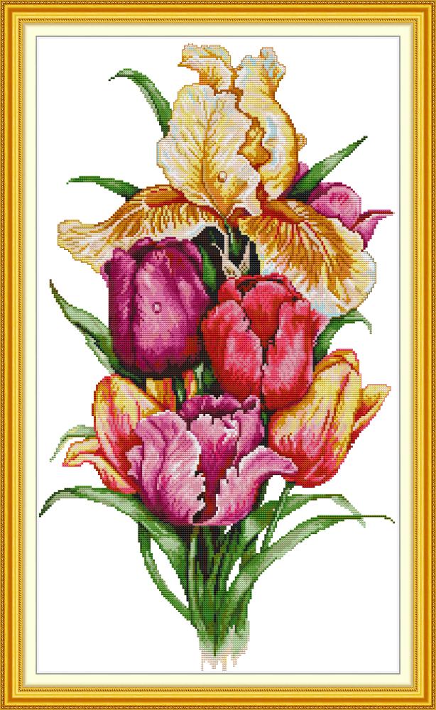 Kreuzstich | Bunte Tulpen - 17 x 30 cm