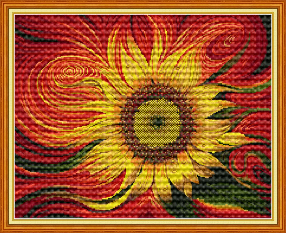 Kreuzstich | Abstrakte Sonnenblume - 22 x 17 cm