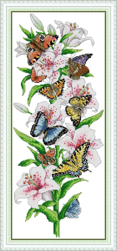 Kreuzstich | Lilie mit Schmetterlingen - 11 x 27 cm