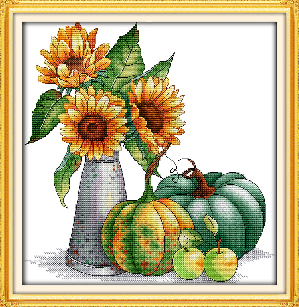 Kreuzstich | Sonnenblumen mit Kürbissen - 13 x 13 cm