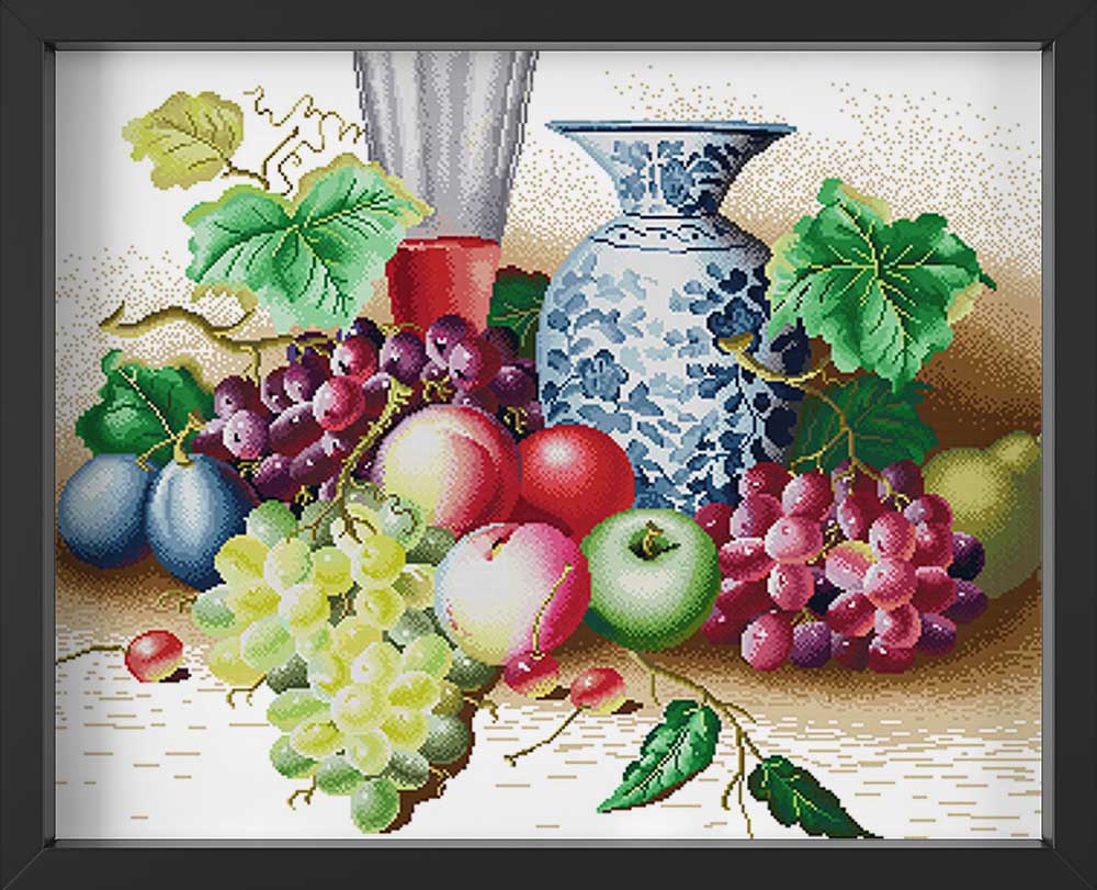 Kreuzstich -  Obst mit Vase | 70x60 cm - Diy - Fadenkunst