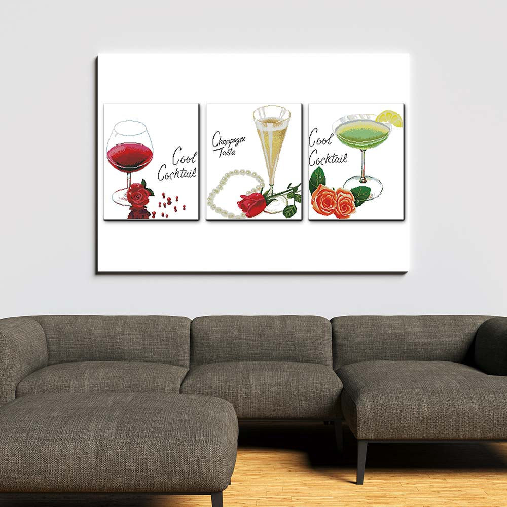 Kreuzstich -  Cocktails drei teilig | 110x40 cm - Diy - Fadenkunst