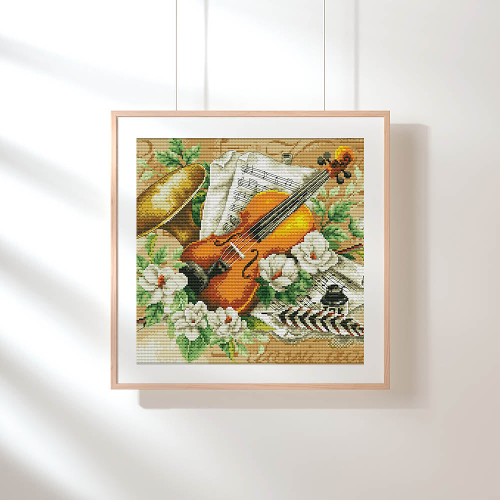 Kreuzstich - Geige und Trompete | 50x35 cm - Diy - Fadenkunst