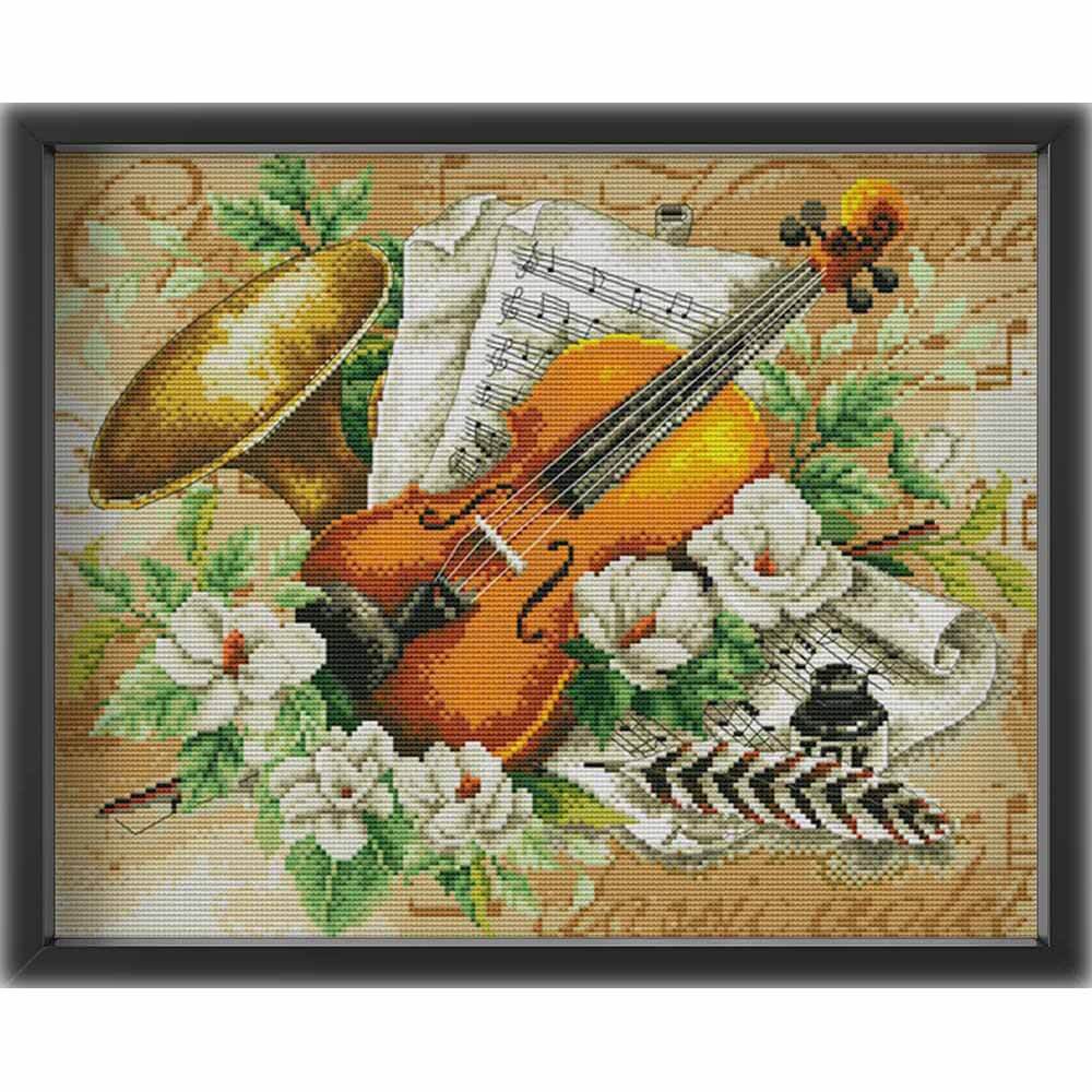 Kreuzstich - Geige und Trompete | 50x35 cm - Diy - Fadenkunst