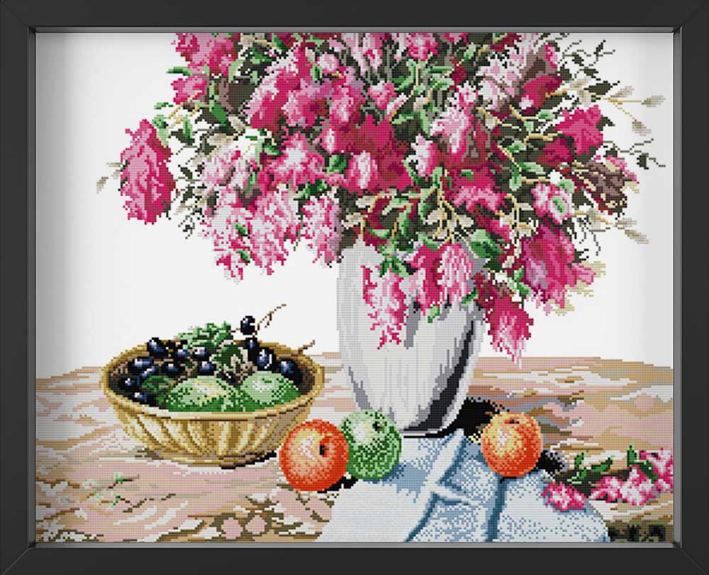Kreuzstich - Blumenvase im Sommer | 60x50 cm - Diy - Fadenkunst