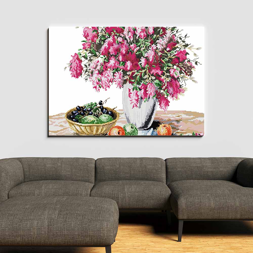 Kreuzstich - Blumenvase im Sommer | 60x50 cm - Diy - Fadenkunst