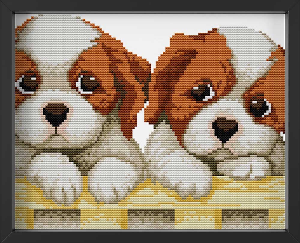 Kreuzstich -  zwei kleine Hunde | 30x20 cm - Diy - Fadenkunst