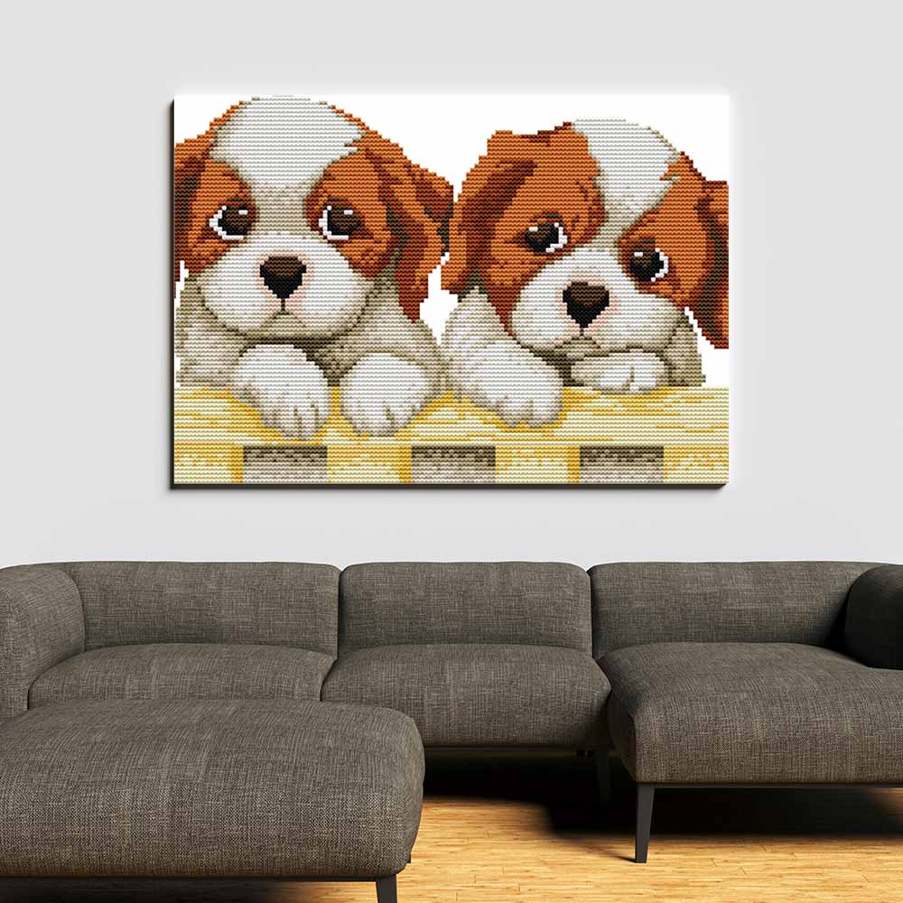 Kreuzstich -  zwei kleine Hunde | 30x20 cm - Diy - Fadenkunst