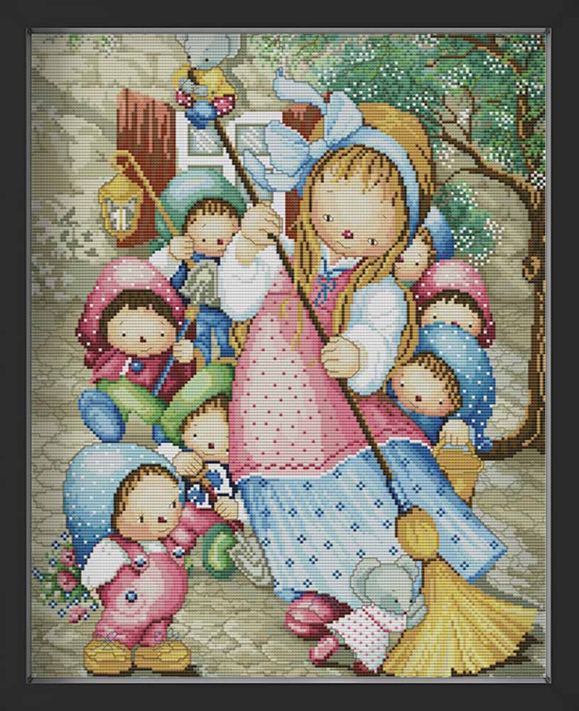 Kreuzstich - Familie mit kleinen Kindern | 40x50 cm - Diy - Fadenkunst