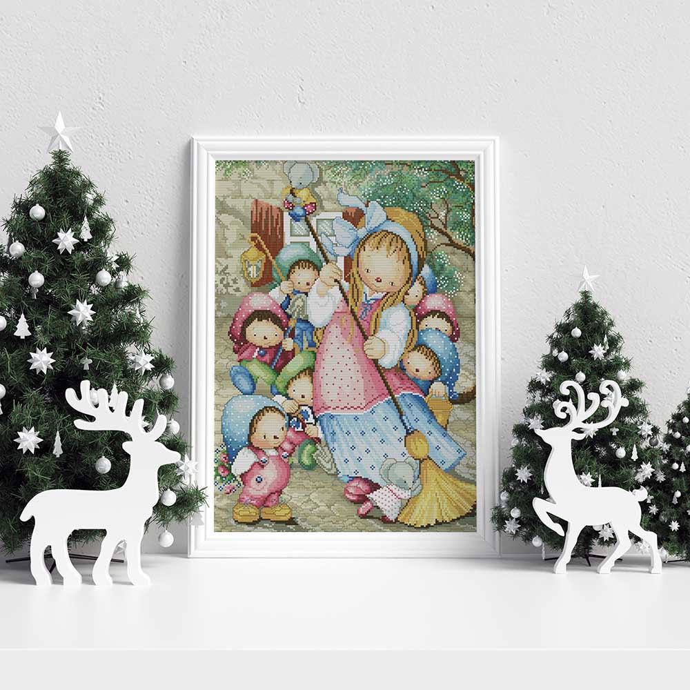 Kreuzstich - Familie mit kleinen Kindern | 40x50 cm - Diy - Fadenkunst