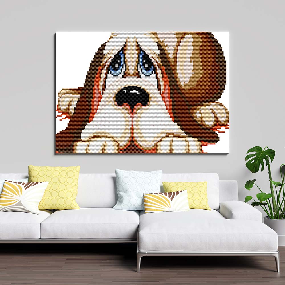 Kreuzstich -  großer Hund am liegen | 30x20 cm - Diy - Fadenkunst