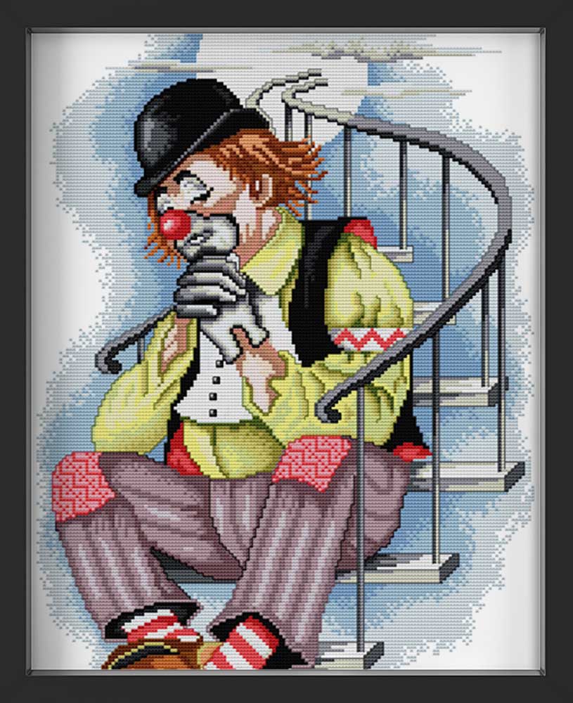 Kreuzstich - Trauriger Clown | 45x50 cm - Diy - Fadenkunst