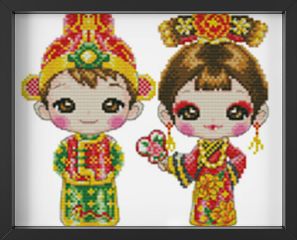 Kreuzstich -   zwei chinesische Figuren | 80x20 cm - Diy - Fadenkunst