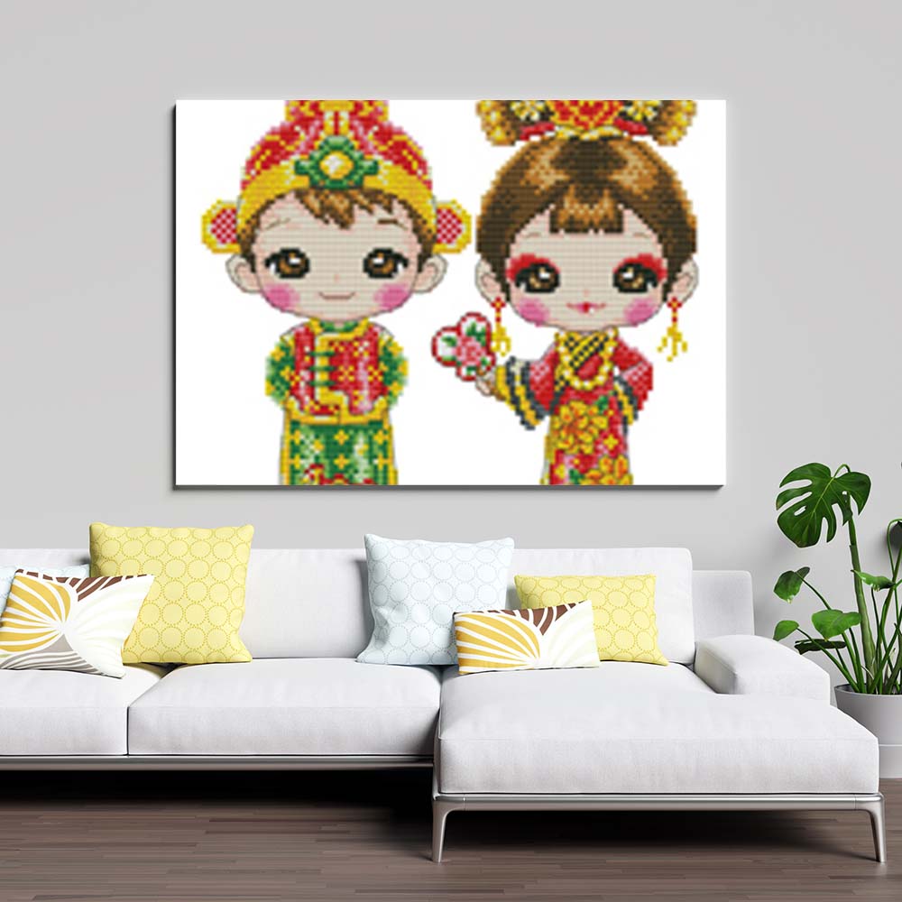 Kreuzstich -   zwei chinesische Figuren | 80x20 cm - Diy - Fadenkunst