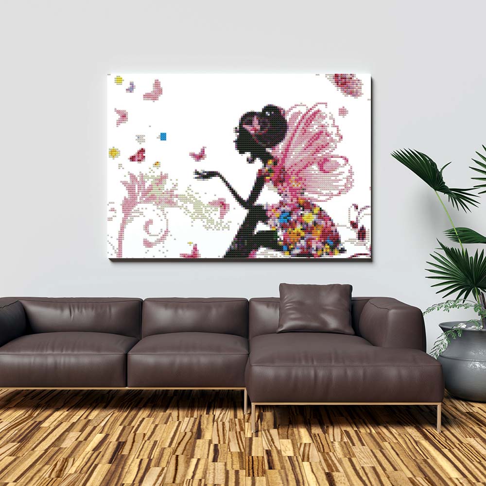 Kreuzstich - Abstrakte Frau mit Schmetterlingen | 30x30 - Diy - Fadenkunst