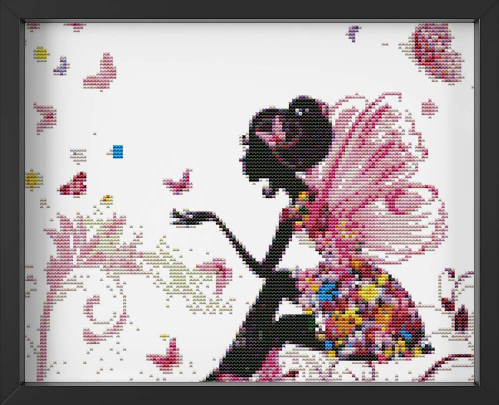 Kreuzstich - Abstrakte Frau mit Schmetterlingen | 30x30 - Diy - Fadenkunst