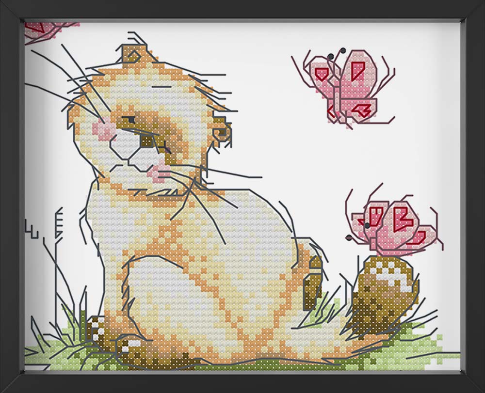 Kreuzstich -  süße Katze am sitzen | 20x20 cm - Diy - Fadenkunst