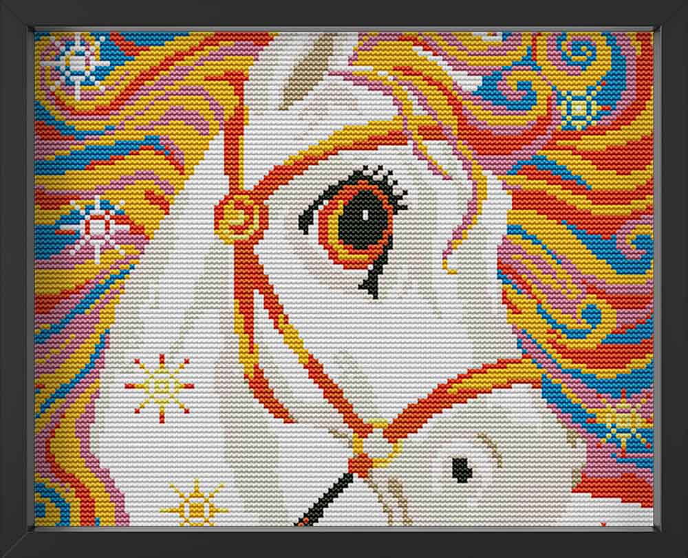 Kreuzstich -  Abstraktes buntes Pferd | 30x30 cm - Diy - Fadenkunst